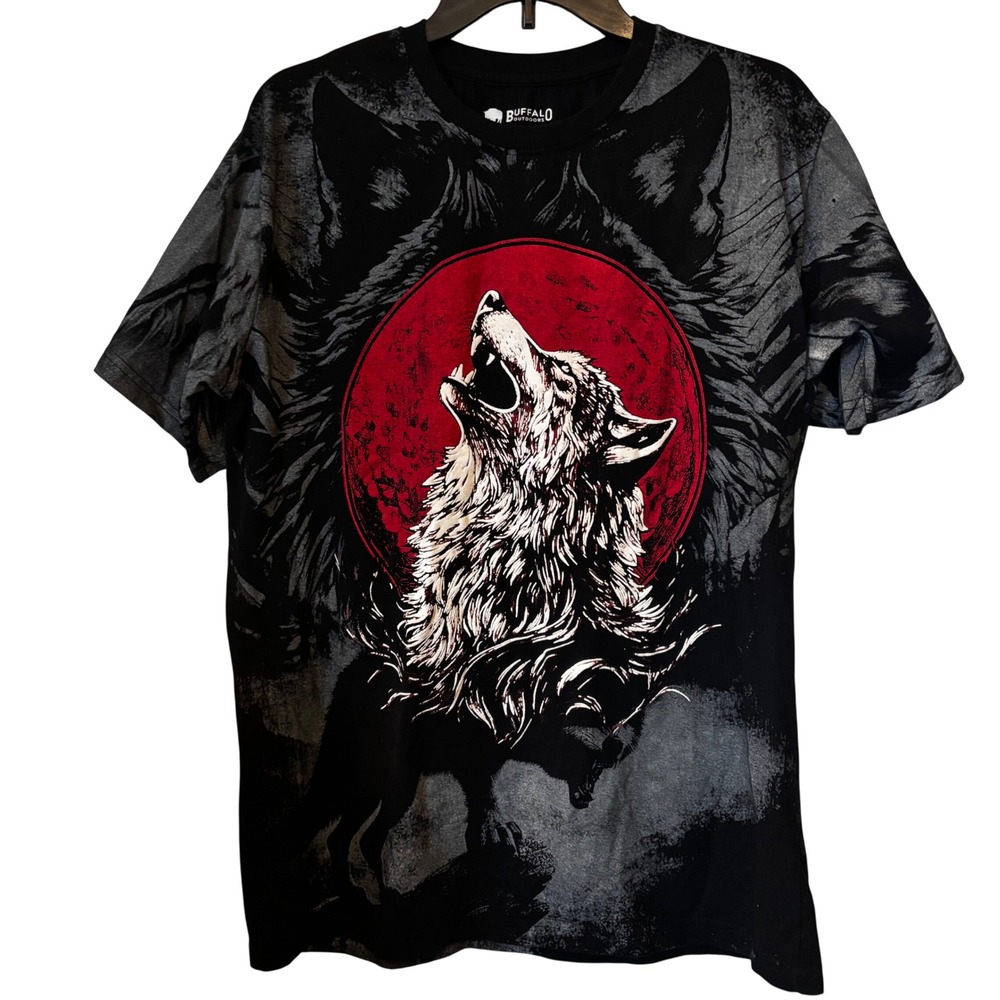 Buffalo‎ Outdoors Men's T-Shirt Medium Black Wolf Howling Graphic